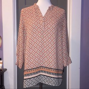 ❤️ Orange White Floral Pattern Long Sleeve Blouse